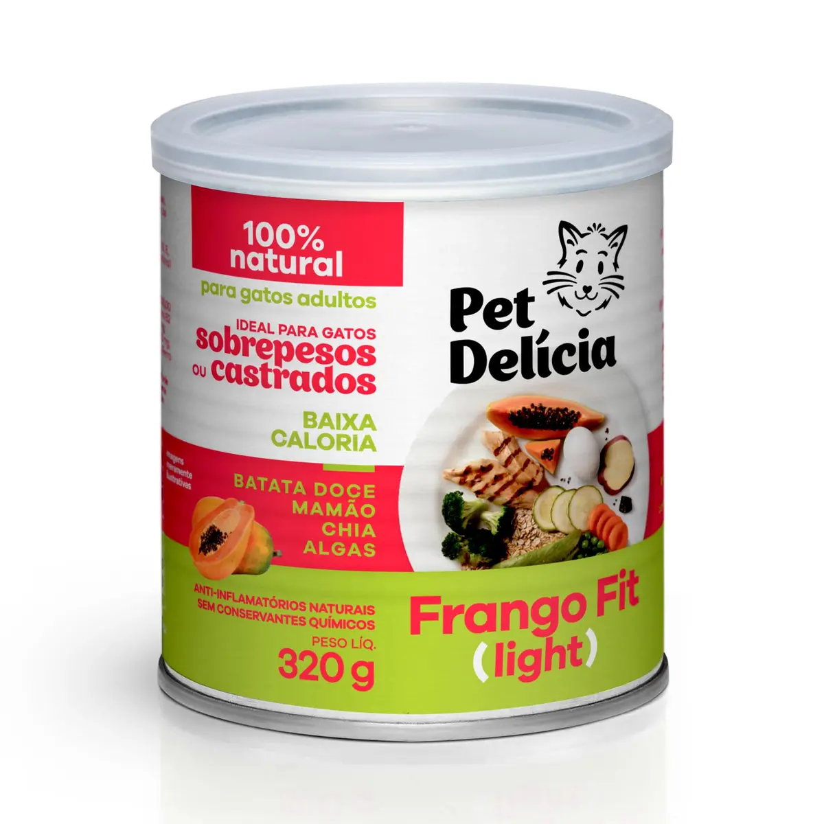Pet Delícia Frango Fit 320g, Ração Úmida para Gatos Castrados | Com mamão, baixas calorias, rico em fibras naturais