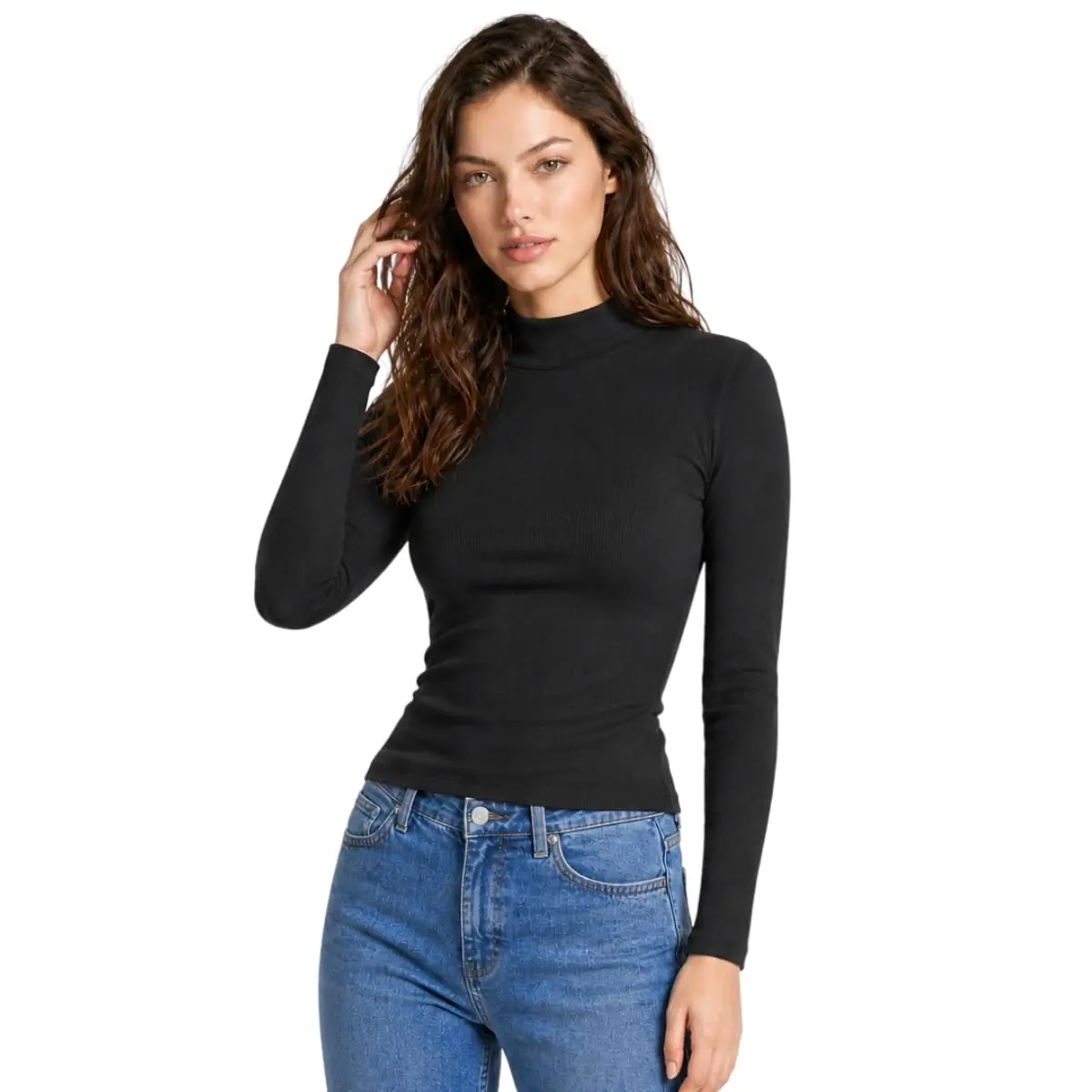 Blusa Feminina Manga Longa Gola Alta Cacharrel, Algodão, Segunda Pele, Estilo Casual e Atemporal