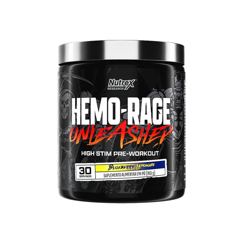 Pré-Treino Hemo-Rage Ultra-Concentrado 180g - Nutrex Research (180g, Blueberry Lemonage)