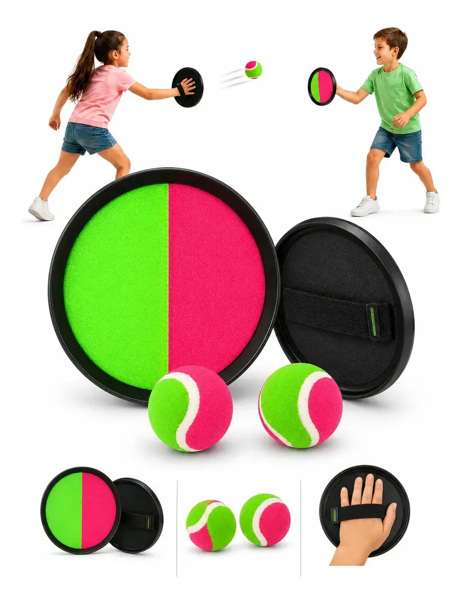 Kit Raquete Pega Bola Bateu Pegou com 2 Raquetes e Bola com Velcro Jogo Infantil para Praia Parque e Quintal Brinquedo de Arremesso ao Ar Livre Kizumba - 1