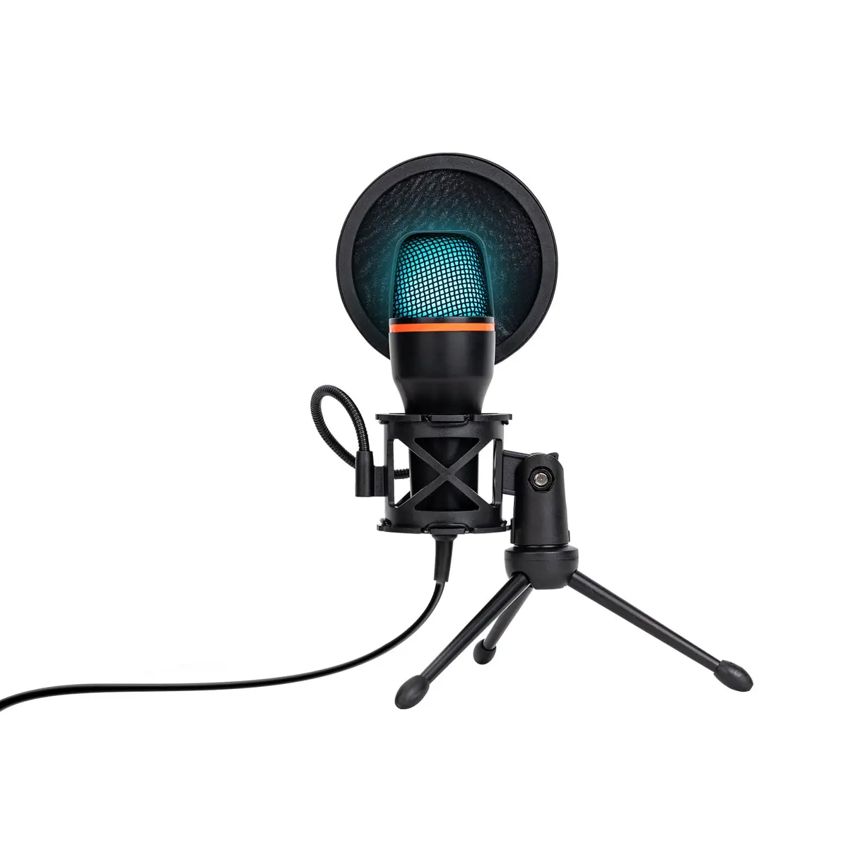 Microfone Condensador RGB, Microfone de Mesa, Microfone Gamer – Com Cancelamento de Ruído, Plug-and-Play, Controle de Volume e Eco, com Tripé, Shock Mount e Pop Filter – Ideal para Gravação, Podcast