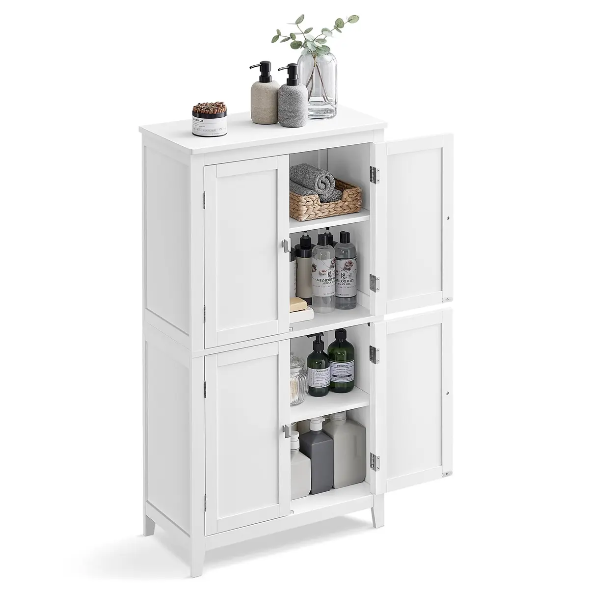 VASAGLE Armário para Banheiro, Armário de Cozinha Independente | 30 X 60 x 110 cm, com 4 Portas, Prateleiras Ajustáveis, Branco, BRBBC552P31V1
