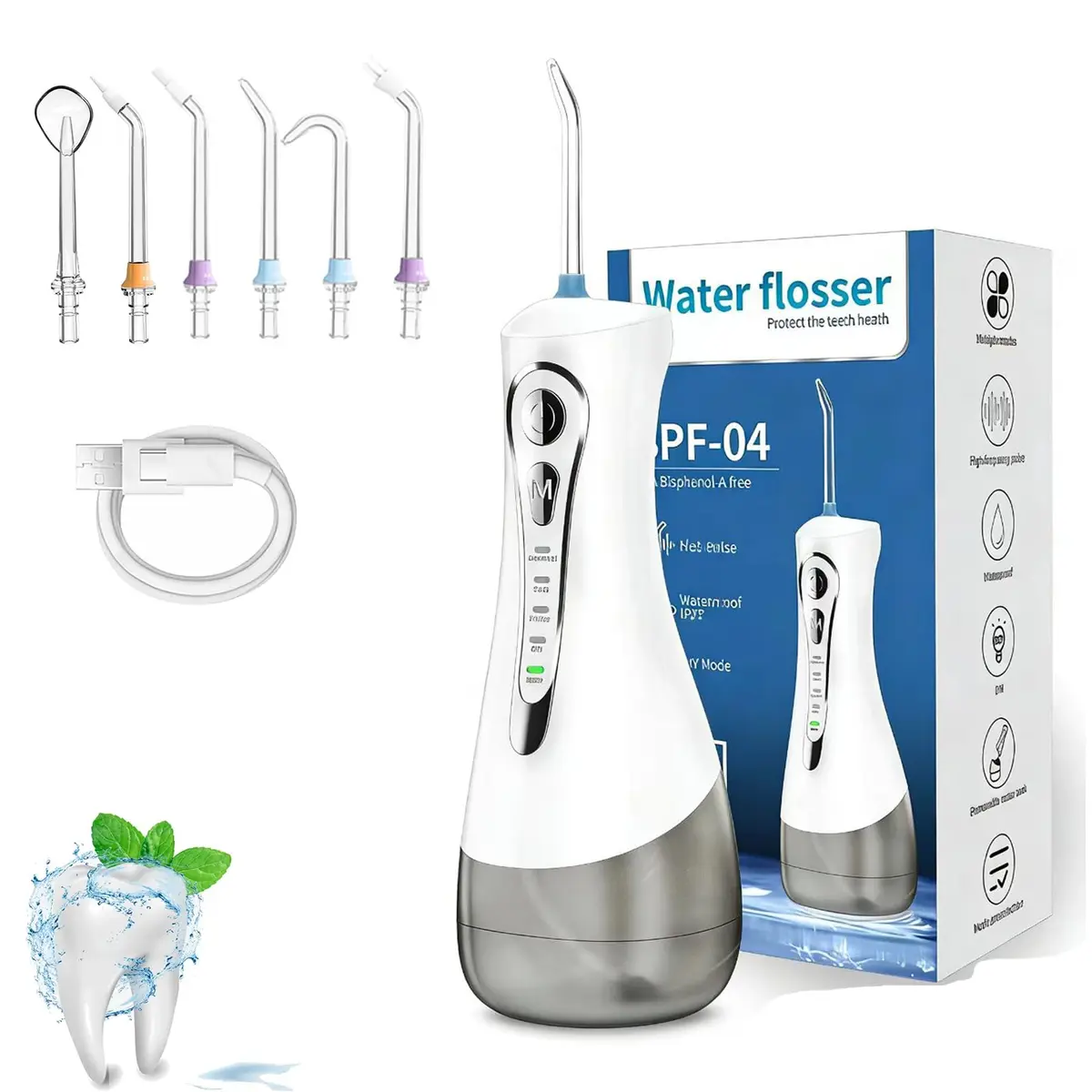 Irrigador Oral Avançado, Modo Faça Você Mesmo, Jato de Água Ultrassônico, Design sem Fio, Capacidade de 320ml, 7 Bicos, para Uso Doméstico e em Viagens