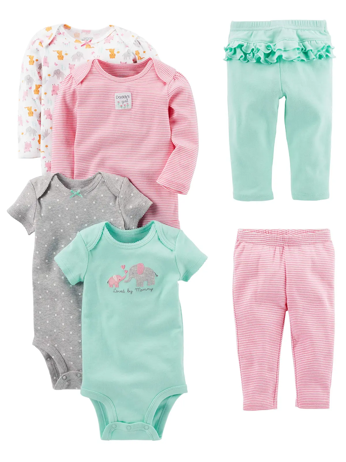 Conjunto de calças 6-piece Bodysuits (Short and Long Sleeve) and Pants Set Simple Joys by Carter'sMeninas - 1