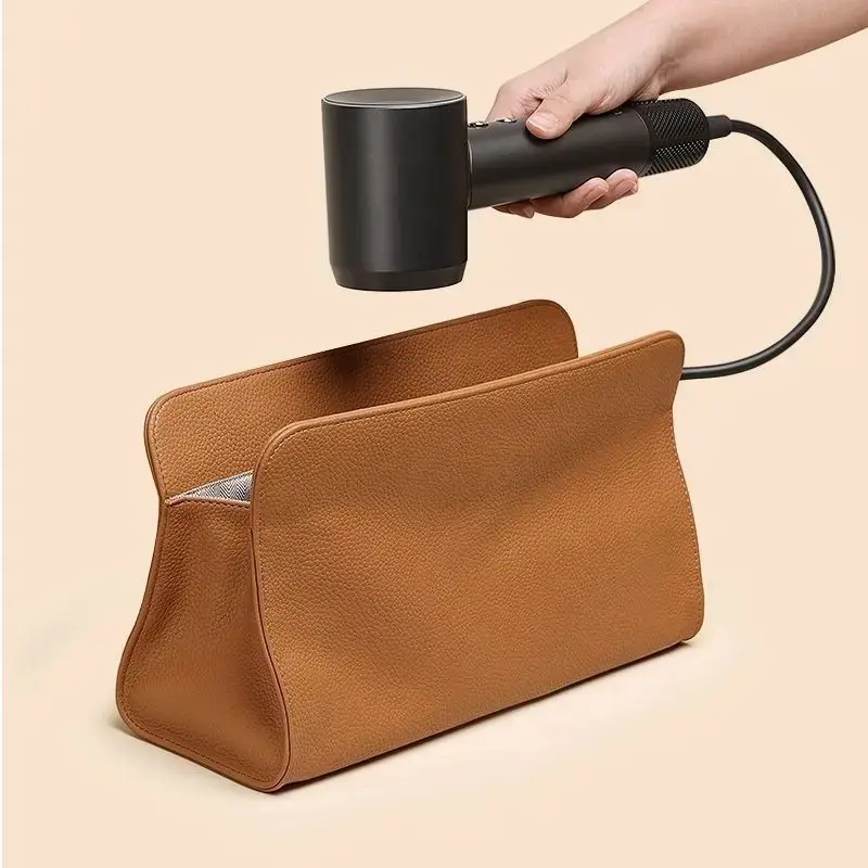 Bolsa de Armazenamento para Secador de Cabelo Portátil em Couro PU, Organizador à Prova d'Água para Ferramentas de Estilização de Cabelo
