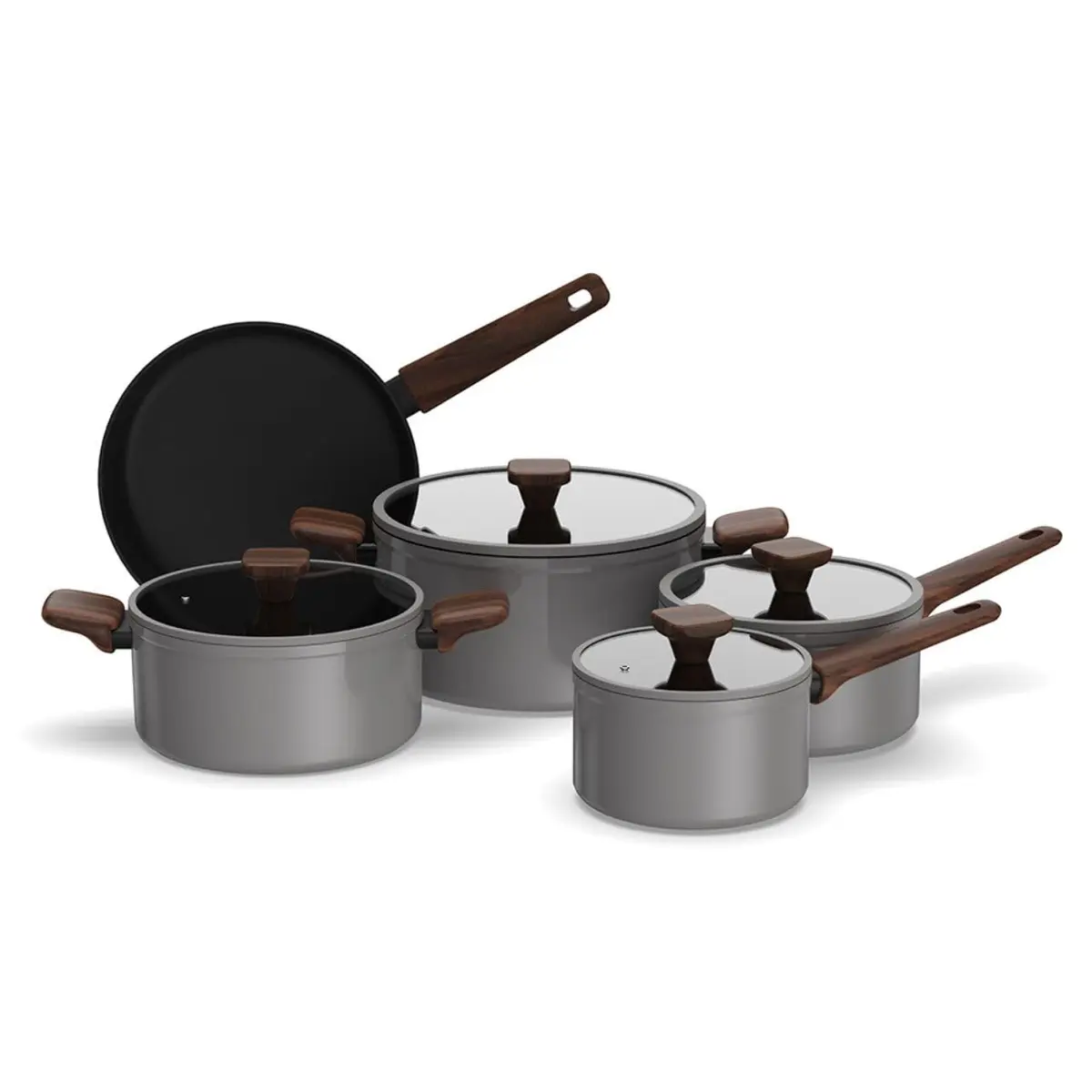 Conjunto de Panelas Brinox Ceramic Life Nox 5 Peças Cinza - 1
