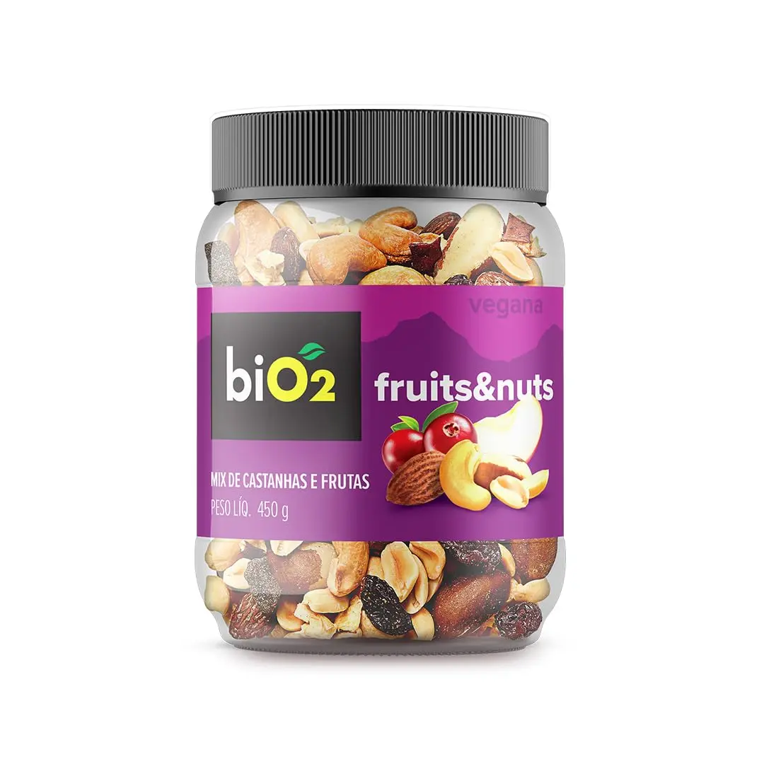 Mix de Castanhas e Frutas biO2 Snack Nuts e Fruits, Pote 450 g - Vegano e sem Glúten