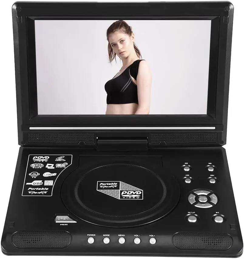 DVD móvel portátil com Mini TV Hd Player Cartão de suporte de bateria recarregável incorporado/porta USB/DVD Us Plug