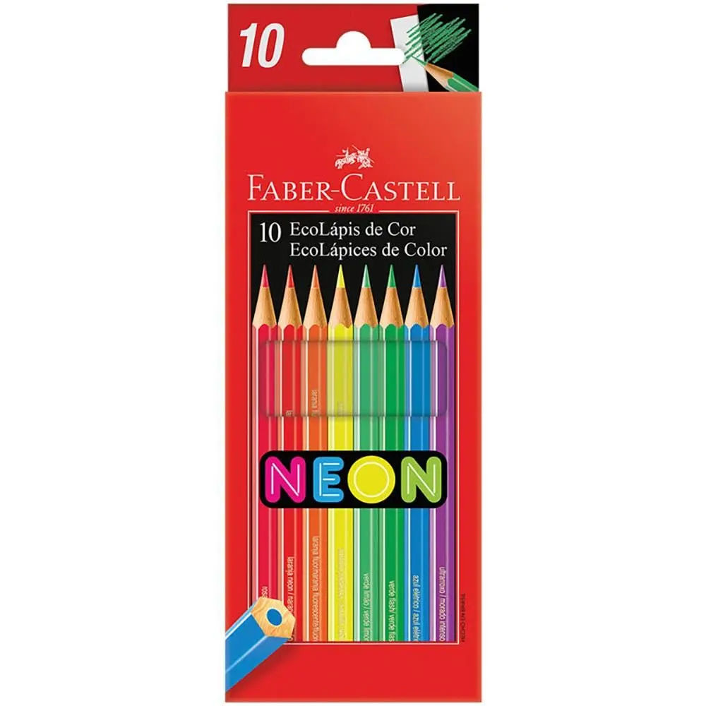 Ecolapis de cor, Faber-Castell, 120410N, cores neon, estojo com 10 cores, Multicor - 1