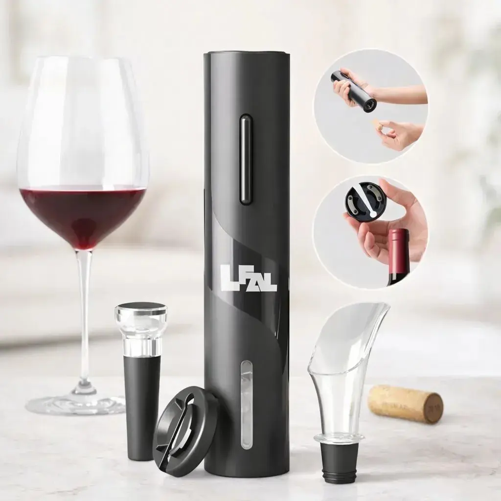Abridor De Vinho Potente Saca Rolhas Automático Portátil Removedor De Rolha Kit 4 Em 1 Abridor De Garrafas Prático Frio Resistente Presente Fondue Jantar Elegante ABS Multifuncional Casa Lfal - 1