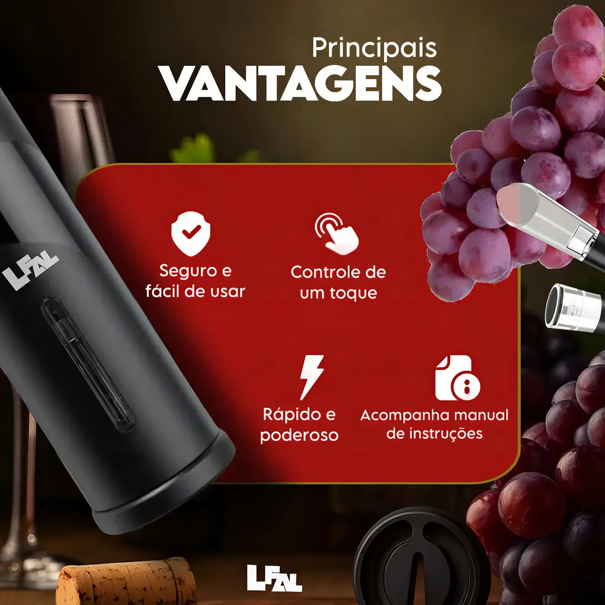 Abridor De Vinho Potente Saca Rolhas Automático Portátil Removedor De Rolha Kit 4 Em 1 Abridor De Garrafas Prático Frio Resistente Presente Fondue Jantar Elegante ABS Multifuncional Casa Lfal thumbnail 5