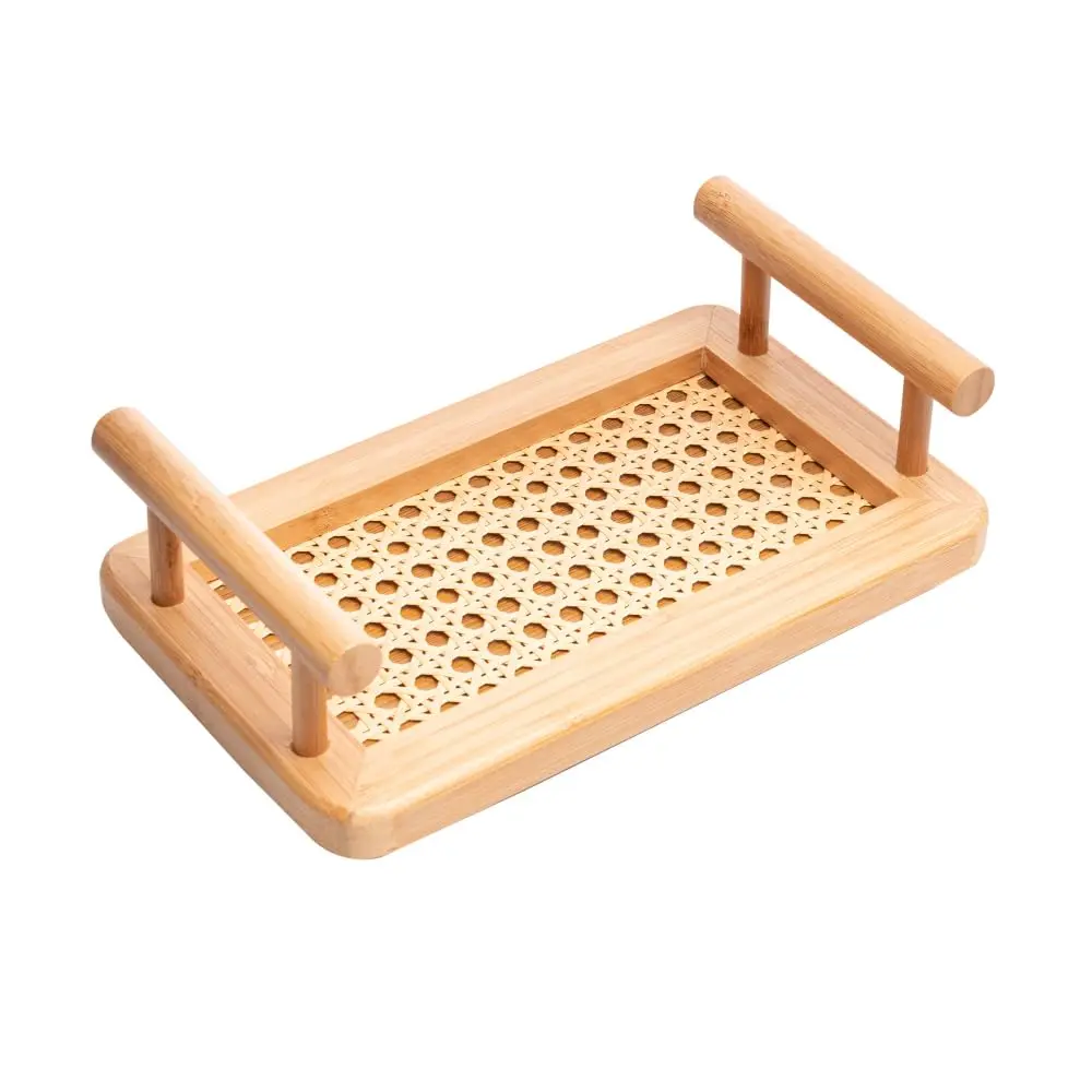 WOLFF - Bandeja de Bambu com Alças e Fundo em Treliça 25cm x 15cm x 5cm
