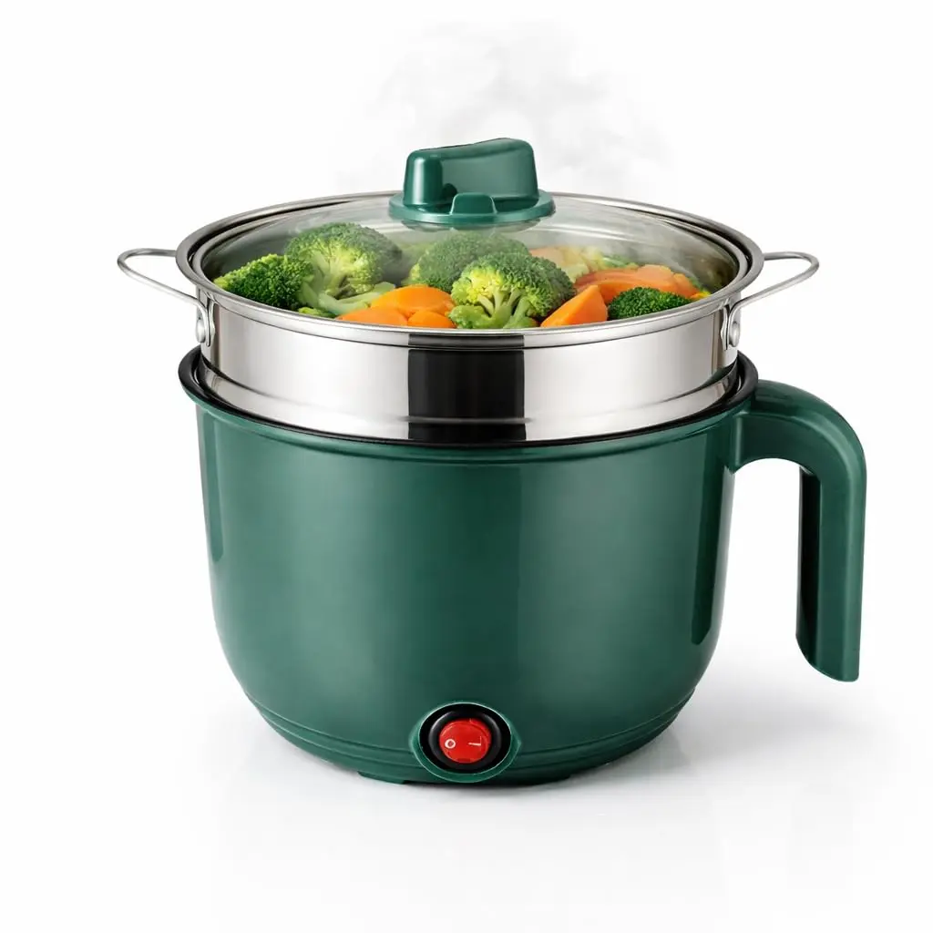 Mini Panela Elétrica Multifuncional com Recipiente em Aço Inox Bandeja para Cozimento a Vapor