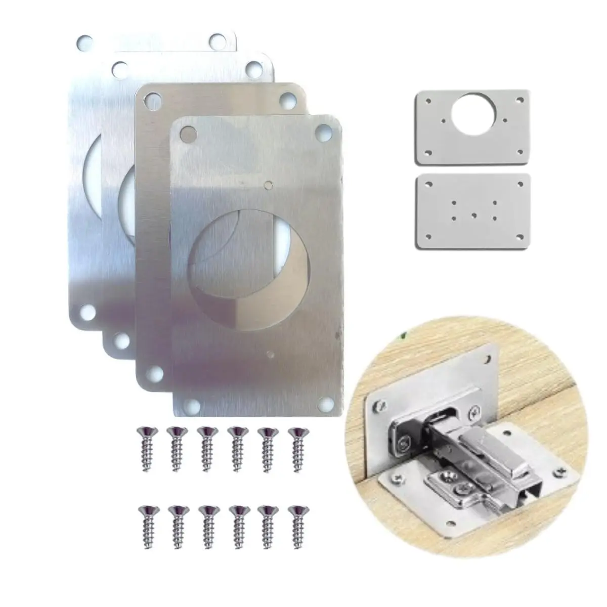 10 Placas Para Reparo De Porta Dobradiça Armário Mdf Consertar Móveis | Placa em inox, para porta de móveis, home, baú, com copo. - 1
