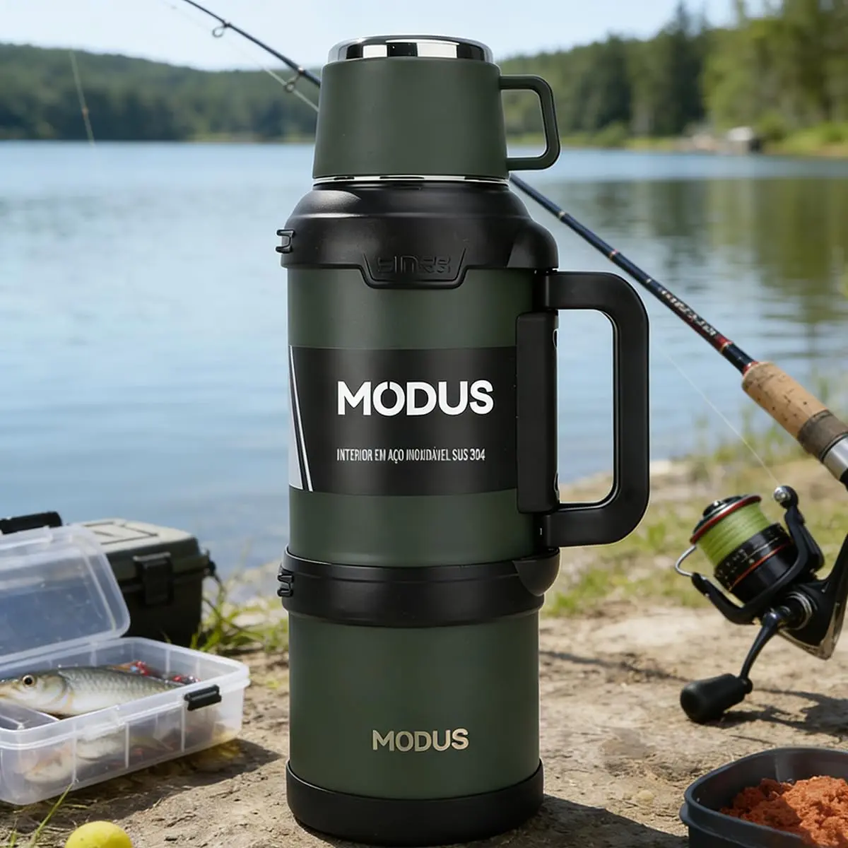Garrafa Térmica 3,6L Aço Inox com Alça Larga e Base de Silicone | para Acampamento e Trilhas (Verde) - 1