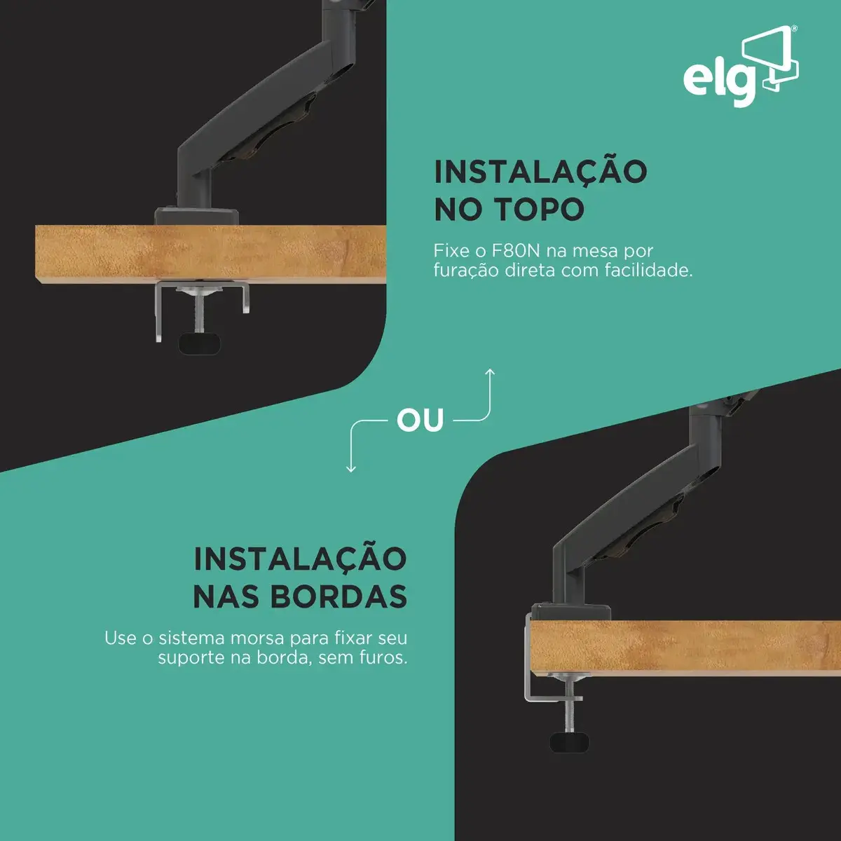 Suporte Articulado Mesa Monitor 17 a 35 Polegadas 9kg ELG Pistão a Gás Giro 360° Altura 14 a 42cm Avanço 54cm VESA 100x100 Preto F80N thumbnail 4