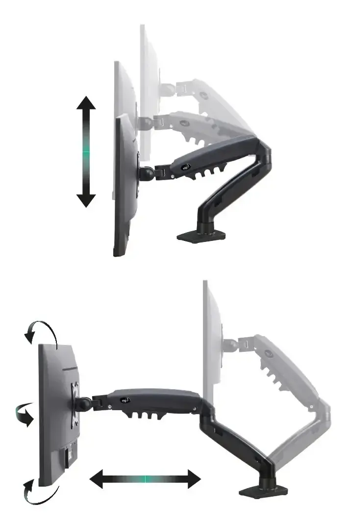 Suporte Articulado Mesa Monitor 17 a 35 Polegadas 9kg ELG Pistão a Gás Giro 360° Altura 14 a 42cm Avanço 54cm VESA 100x100 Preto F80N thumbnail 9