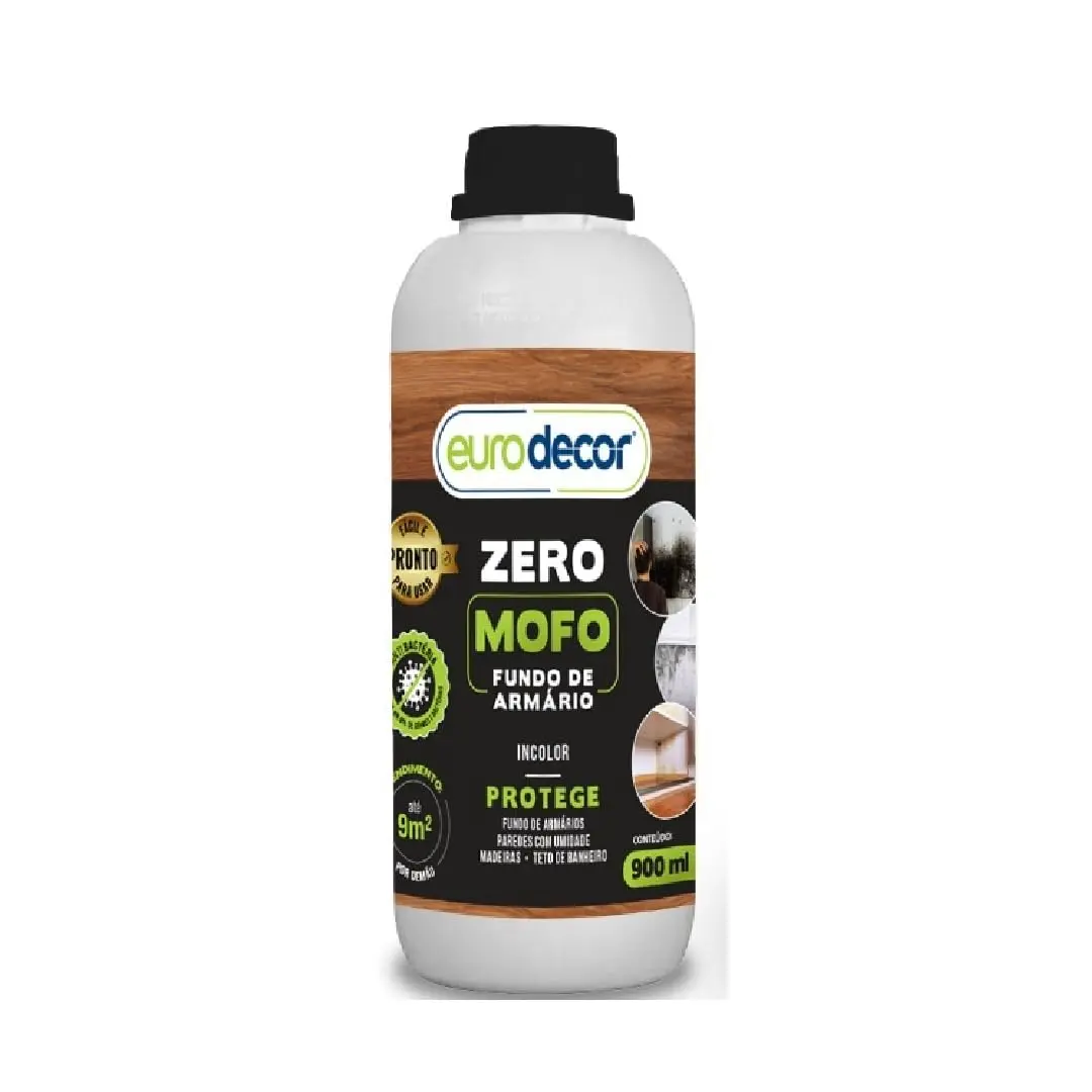 Verniz Contra Mofo e Bolor Incolor Eurodecor Zero Mofo 900ml | para Madeira, Fundo de Armário, Teto de Banheiro e Paredes - 1