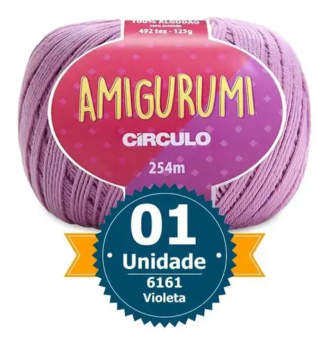 Linha Fio Amigurumi 100% Algodão Trico Croche Círculo 254m Cor 6161 - Violeta - 1