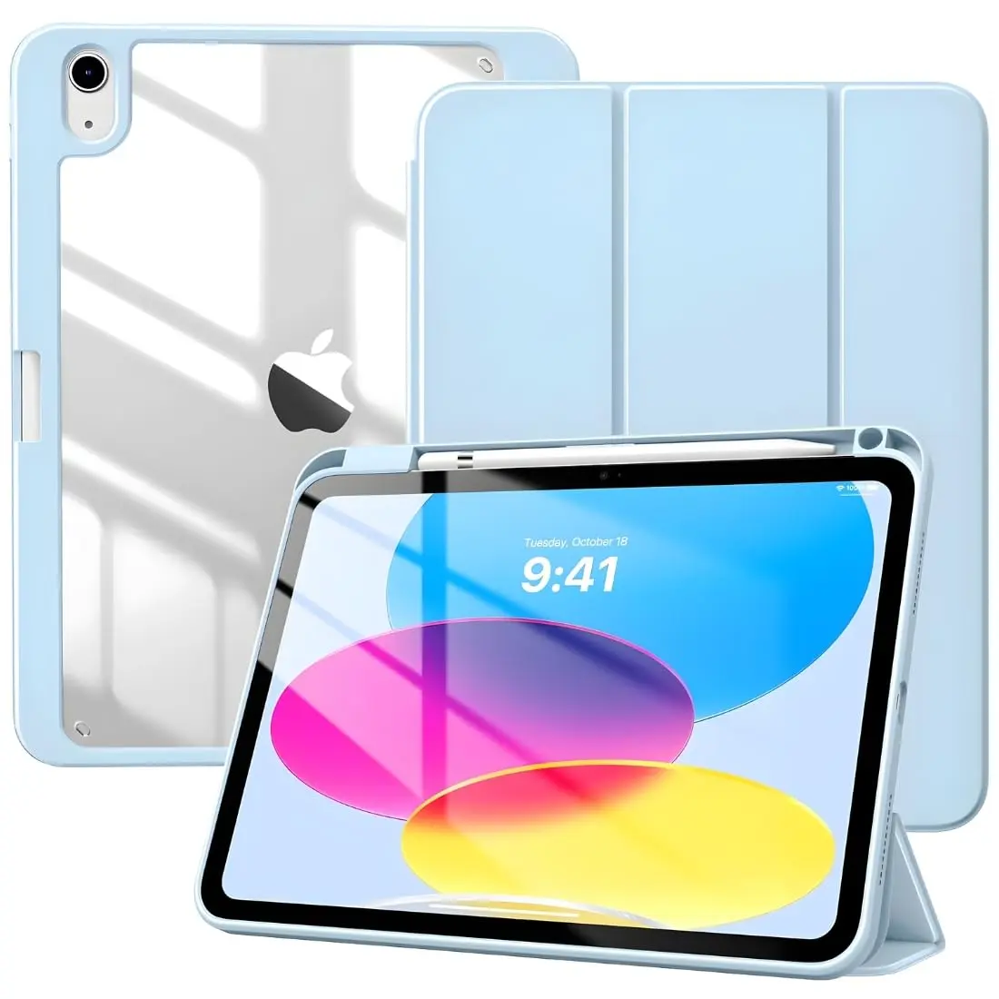 DECART Capa para iPad 9ª/8ª/7ª Geração 10,2” 2021/2020/2019 – Azul Bebê | Case Slim Magnética, Traseira Transparente, Despertar Automático, Suporte Ajustável, Porta Pencil