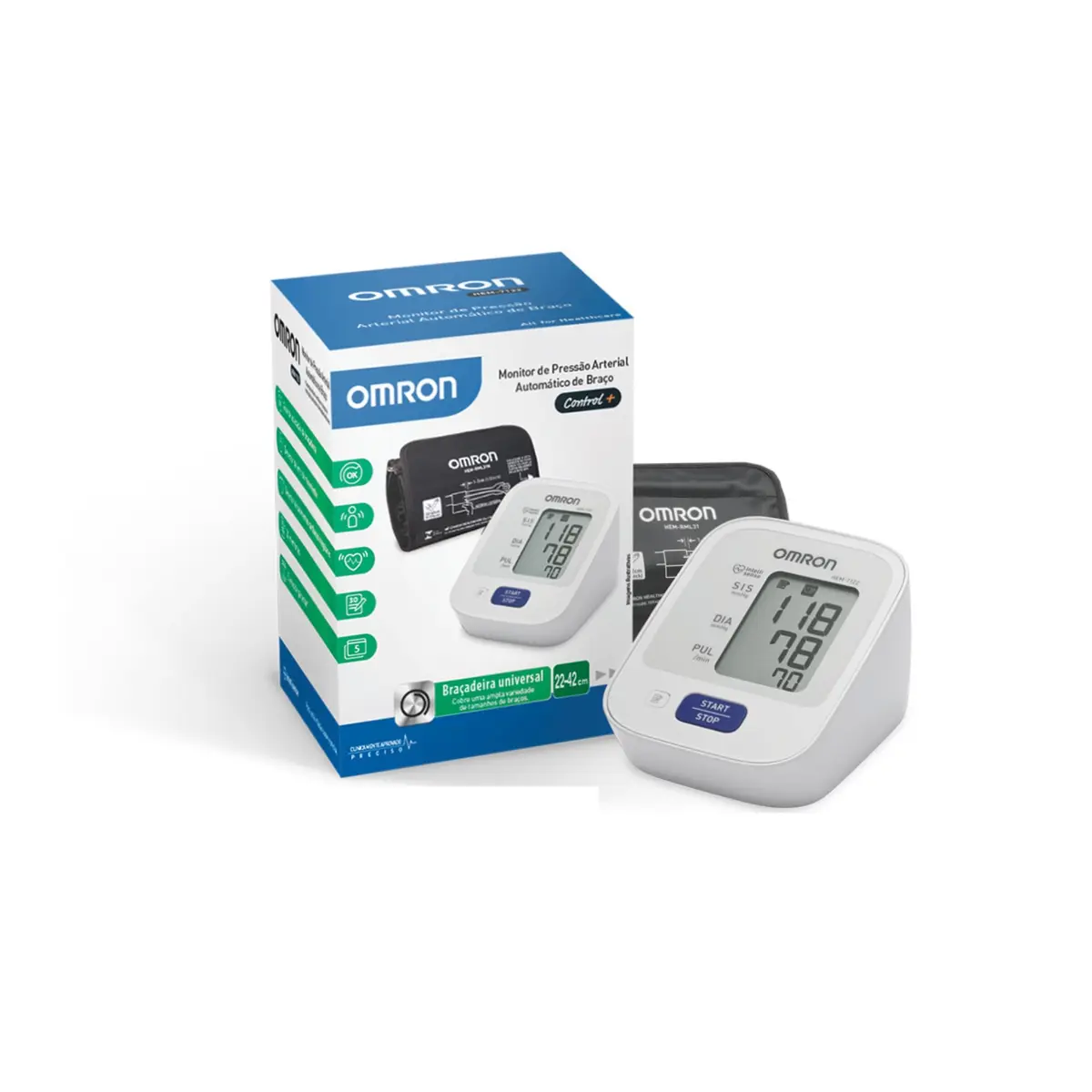 OMRON Control Plus Monitor de Pressão Arterial HEM-7122 Digital Braço | Até 30 memórias - 1