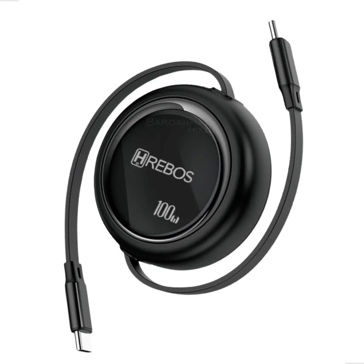Cabo USB Retrátil Tipo-C com 1 Metro – Carregador de Alta Velocidade, Compacto, Ideal para Viagens, Mesa de Trabalho ou Carro, Recolhível e Portátil (cb360cpreto)