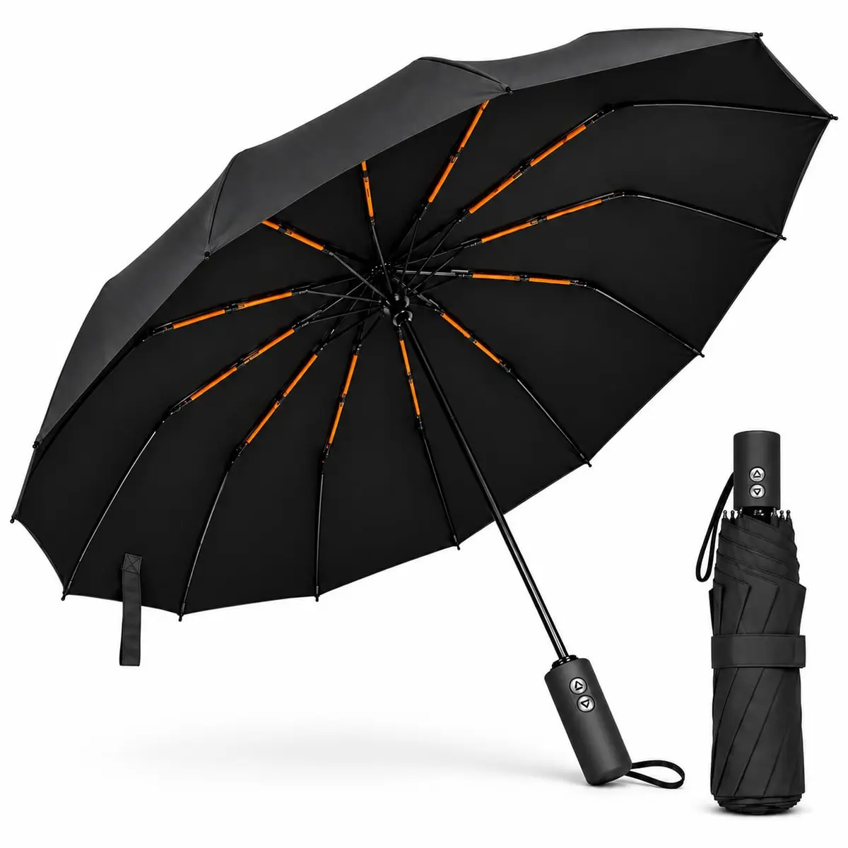 Guarda Chuva Automático Reforçado | 12 Hastes, Resistente ao Vento com Proteção UV Blackout, Compacto Dobrável e Portátil, Cobertura 110 cm