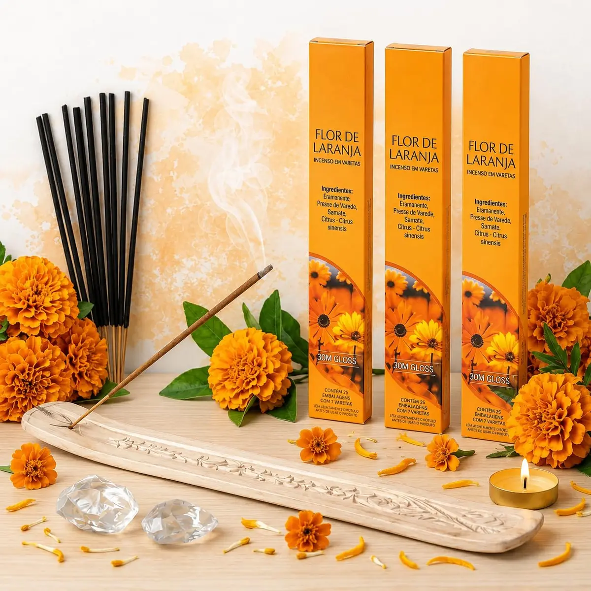 Kit 3 Caixas Incenso de Flor de Laranjeira Premium (7 Varetas por Caixa)