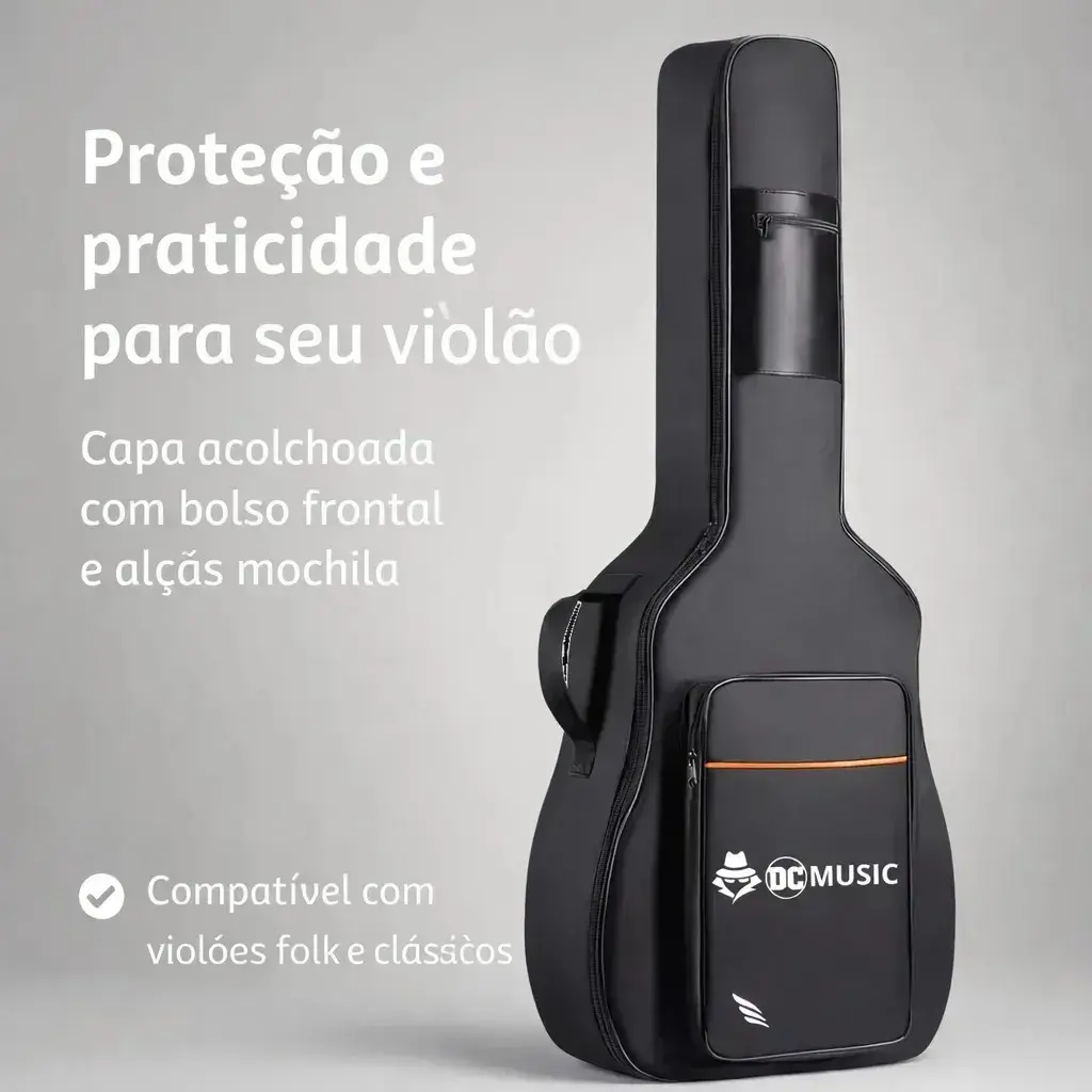 Capa para Violão Don Caprini Acolchoada com Alça Mochila e Bolso Frontal para Folk e Clássico até 41" - 1