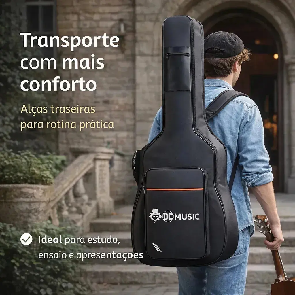 Capa para Violão Don Caprini Acolchoada com Alça Mochila e Bolso Frontal para Folk e Clássico até 41" thumbnail 3