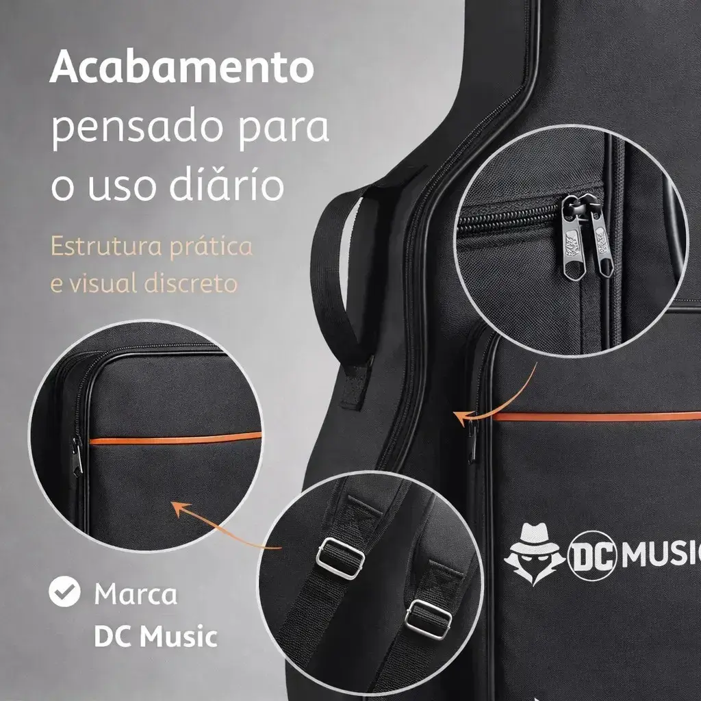 Capa para Violão Don Caprini Acolchoada com Alça Mochila e Bolso Frontal para Folk e Clássico até 41" thumbnail 4