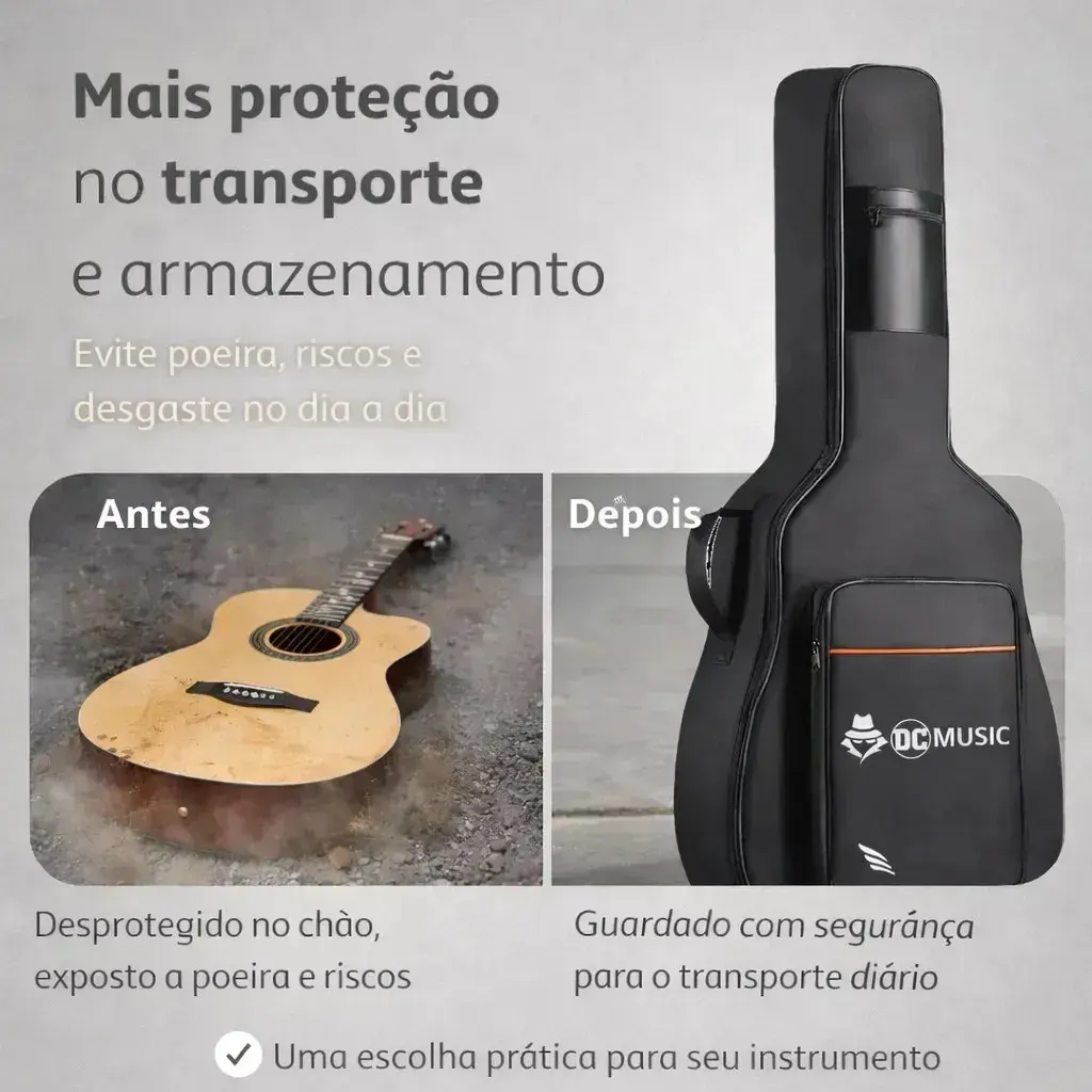 Capa para Violão Don Caprini Acolchoada com Alça Mochila e Bolso Frontal para Folk e Clássico até 41" thumbnail 7
