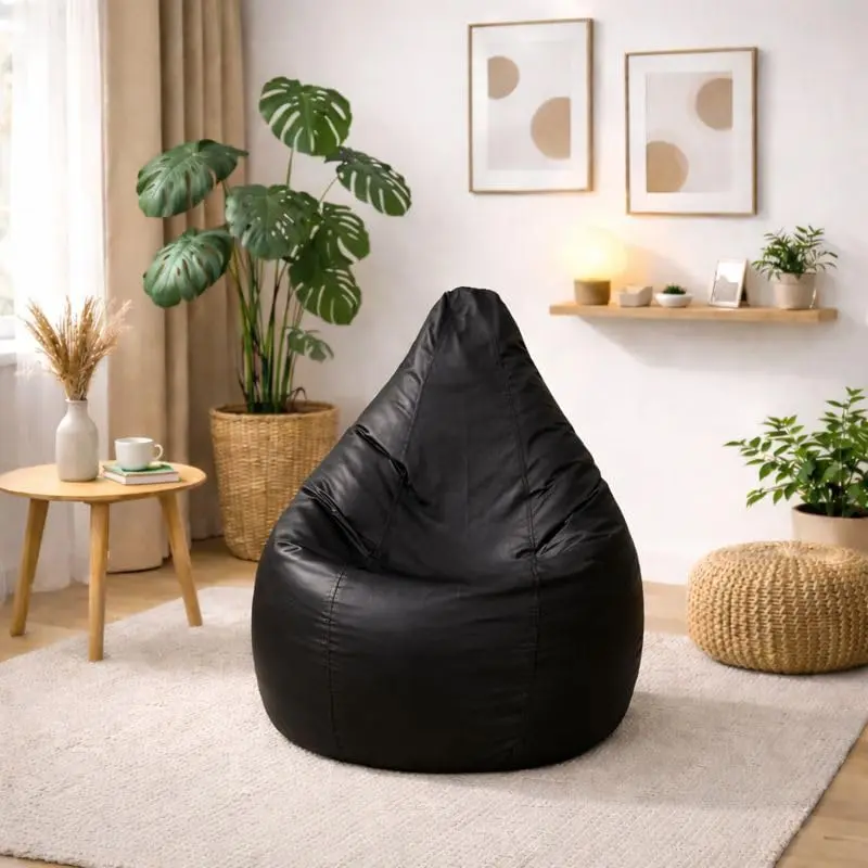 Puff Pera Decorativo Adulto com Enchimento em Couro Sintético para Sala Quarto Escritório e Descanso(Preto) - 1
