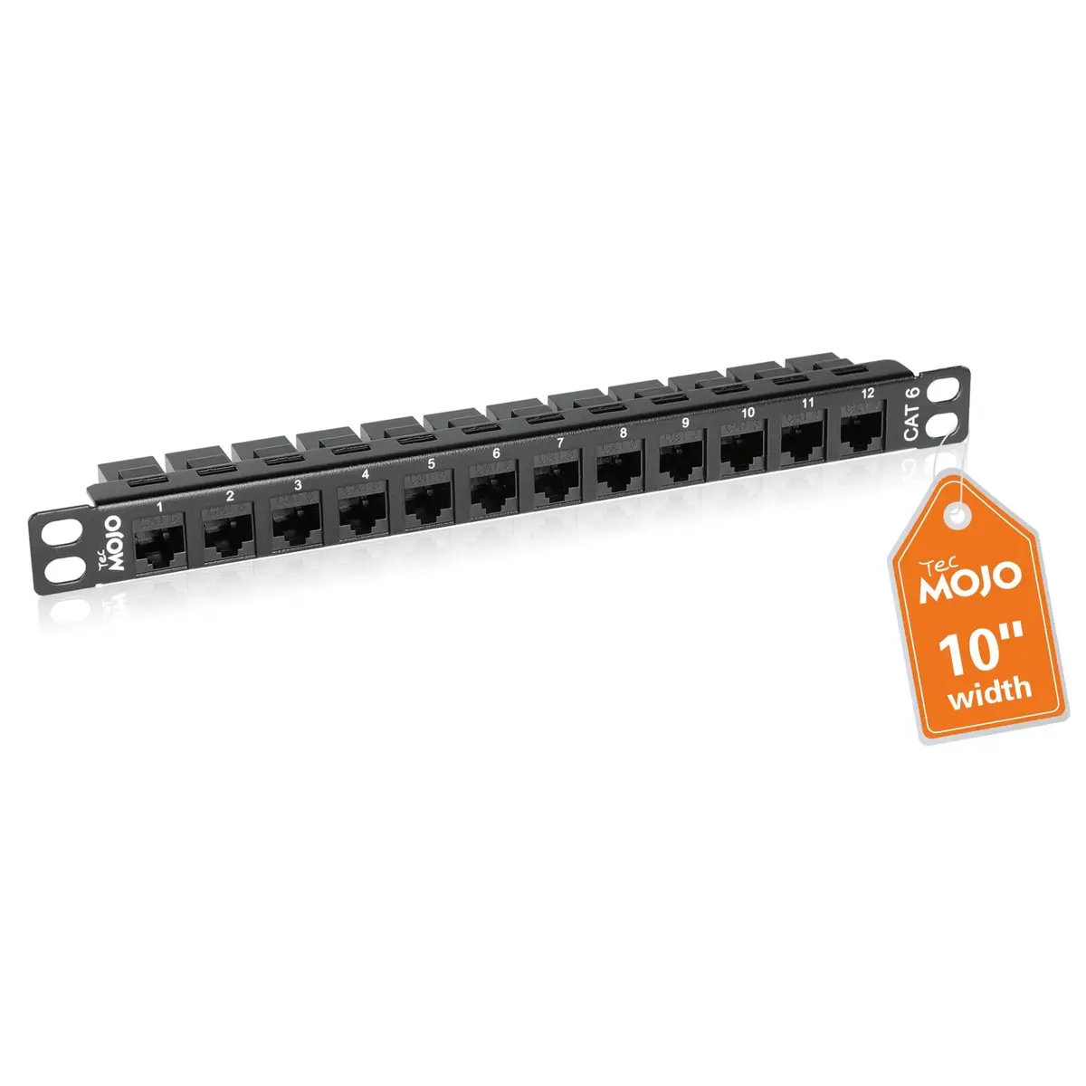 Tecmojo Patch Panel Cat6 de 12 portas, painel modular de montagem em rack 0,5U com acoplador Keystone, para rack de servidor de 10 polegadas e gabinete de rede, Gigabit Ethernet, preto - 1