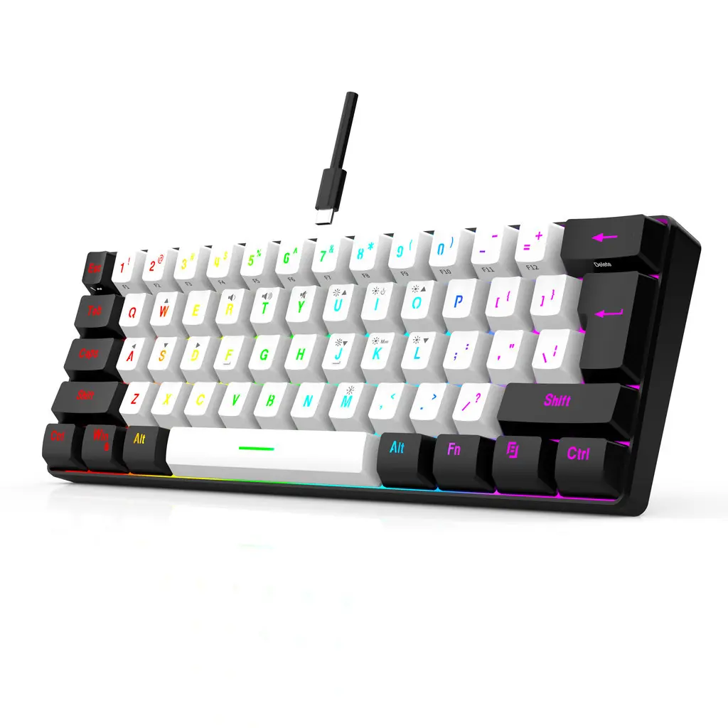 Número Teclado Jogos 61 Teclas RGB Backlight Mini Compacto USB-C Cabo De Alimentação Plugável Para Escritório
