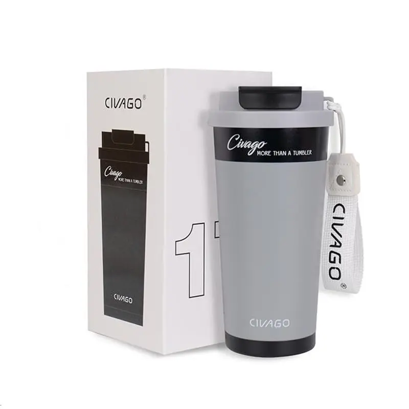 Copo Térmico Portátil 500ml Aço Inox 316, Edição Bicolor, Revestimento Cerâmico, Antivazamento, Tampa 2-em-1, Ideal Casa, Escritório, Presente, Quente 12h / Frio 24h (Preto Cinza)