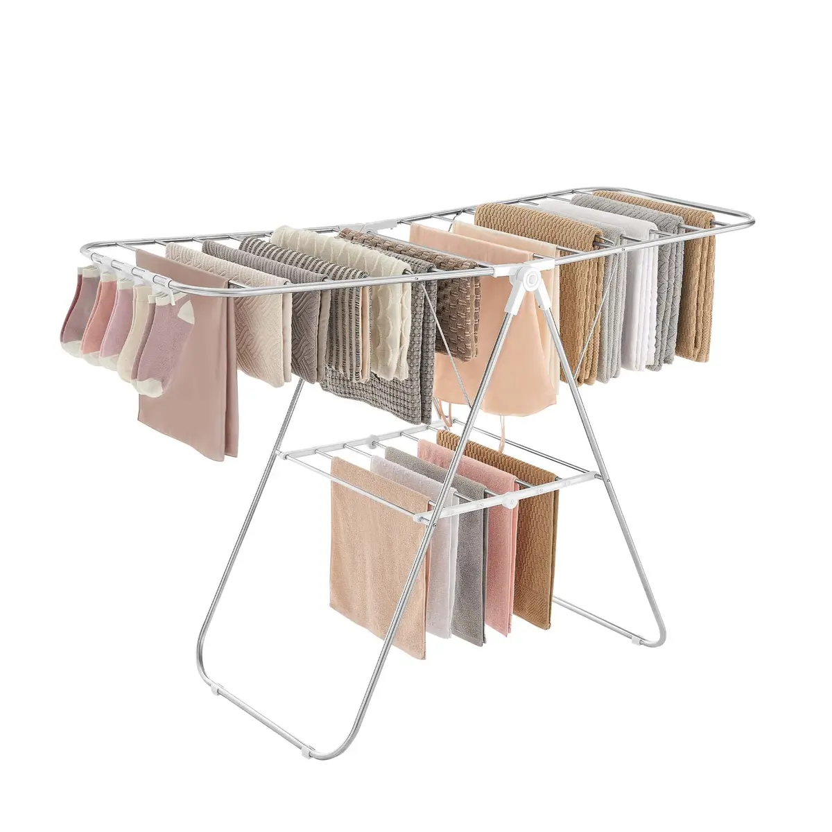 SONGMICS Varal de Roupas, Suporte de Secagem, Estendal Independente para Uso Interno, 55 x 148 x 100 cm, Prata e Branco BRLR052W01 - 1