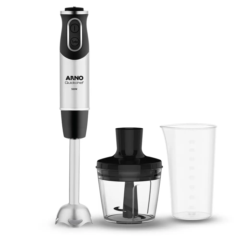 Mixer Misturador Arno Quickchef MX42, 20 Velocidades, 500W, Inox e Preto, Tecnologia Powelix, Copo Medidor 800ml e Processador 500ml, 110V