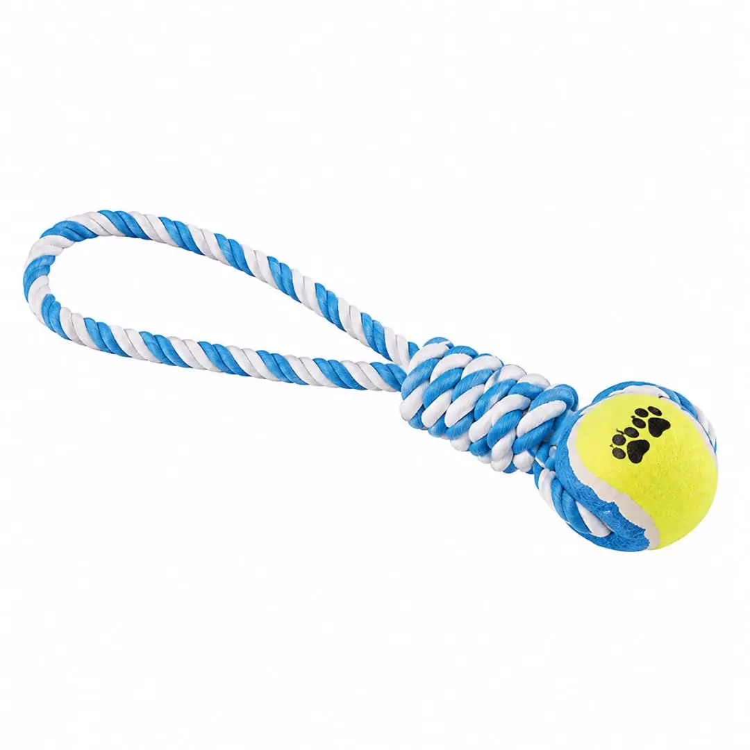 Brinquedo para Cachorro com Corda Trançada e Bola Mordedor Interativo para Limpeza Dental e Exercício do Pet Resistente para Puxar e Morder (CORES SORTIDAS) - 1
