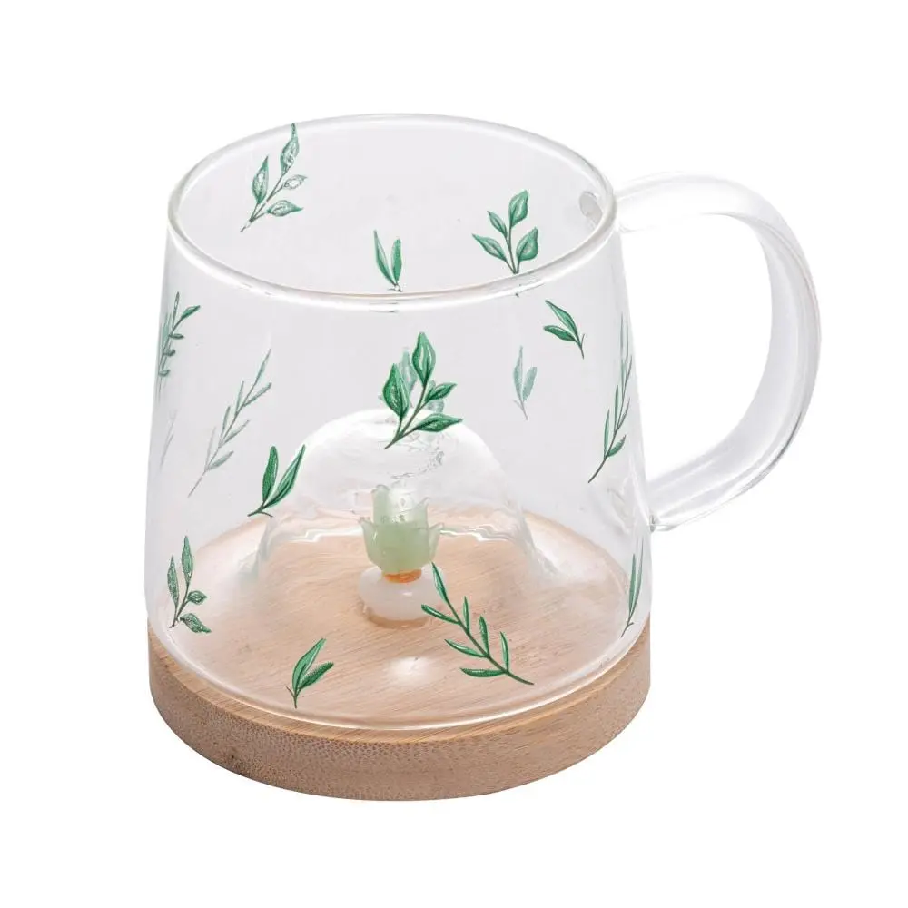 LYOR - Caneca de Vidro Borossilicato Resistente ao Calor com Pires de Bambu Suculenta 350ml