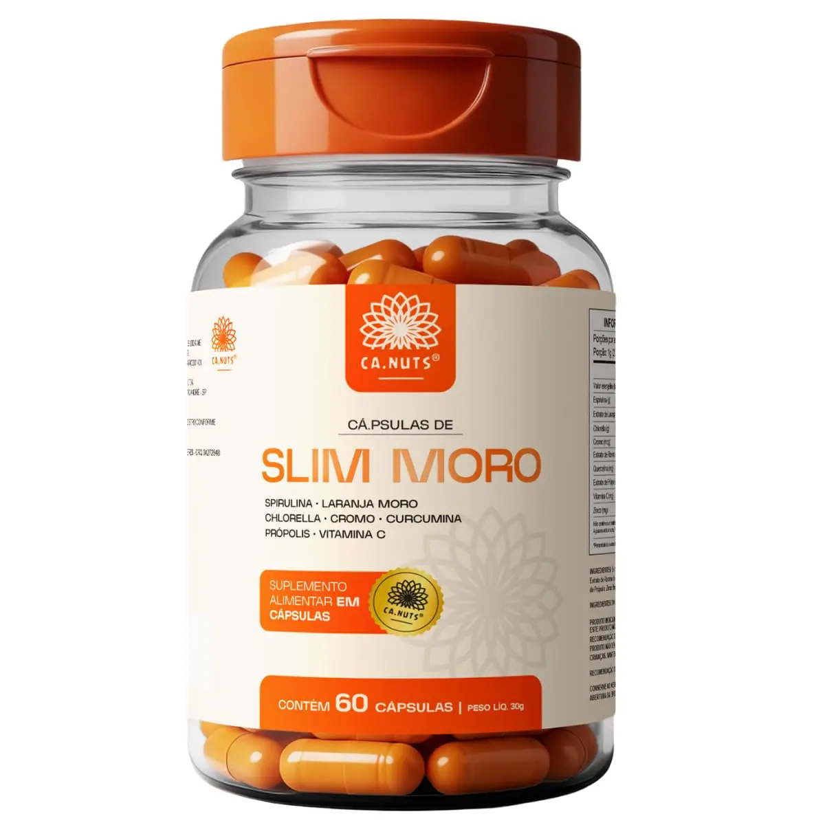 Slim Moro Cápsulas Ca.nuts | 60 Cápsulas | Extrato de Laranja Moro + Spirulina + Chlorella + Cromo + Curcumina + Própolis + Vitamina C (1 Pote) - 1