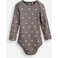 body infantil de algodão manga longa floral cinza - 1