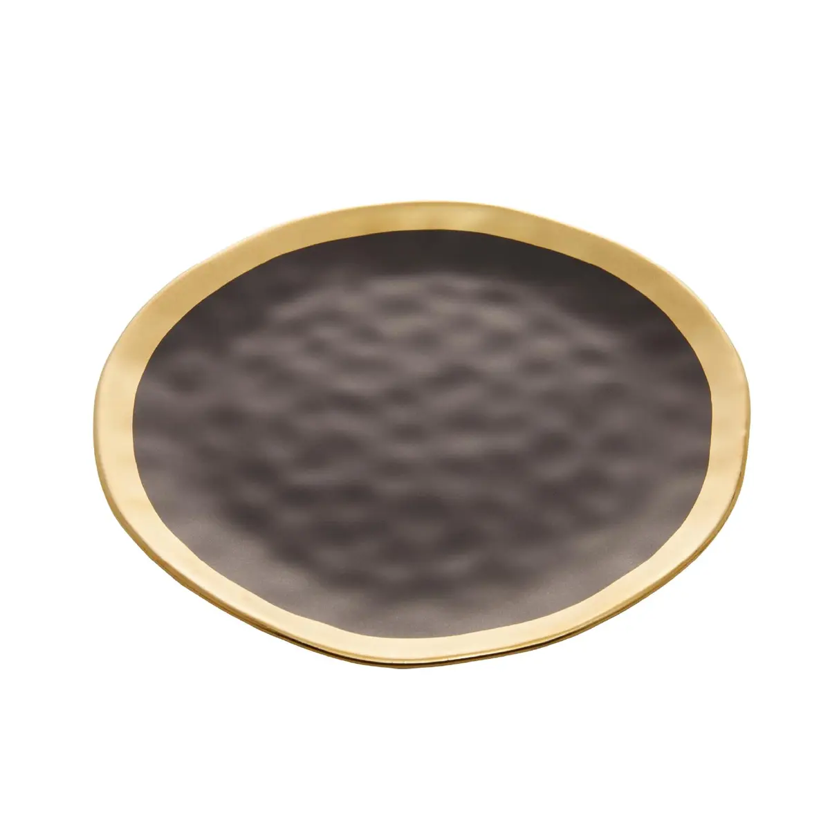 WOLFF - Prato Raso de Porcelana Dubai Preto e Dourado 25cm x 2cm