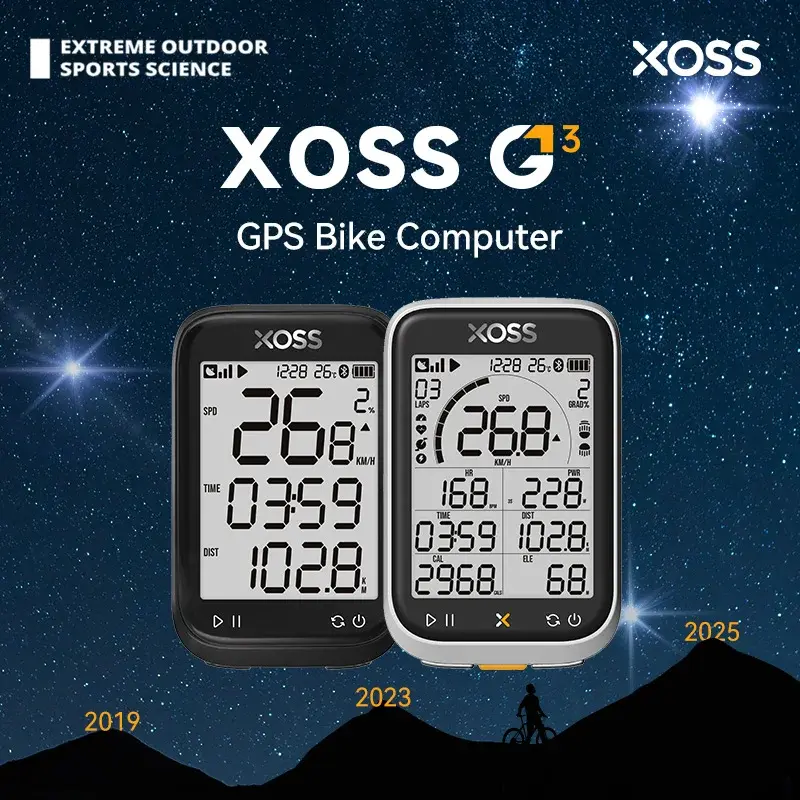 XOSS G3/G3 + GPS Computador de bicicleta G/G + Gen.3 Medidor de energia Velocidade de cadência Odômetro de bicicleta G3 Plus Conexão de luzes à prova d'água Ciclismo