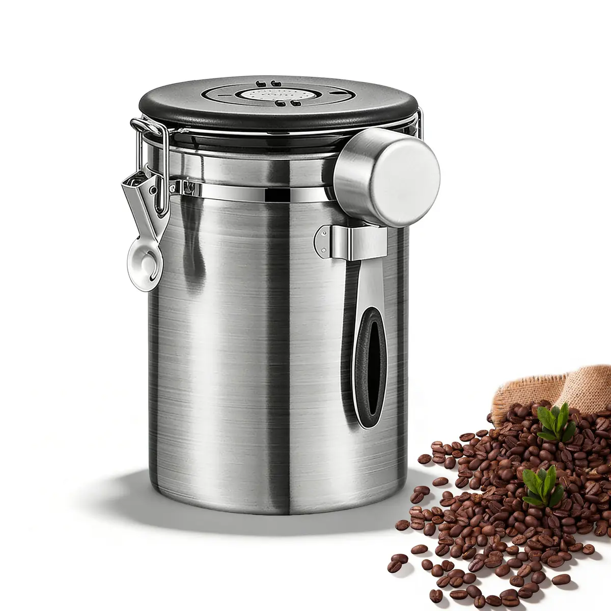Recipiente Para Café 1,8L Inox 304 com Colher, Para Chá, Farinha e Aveia, Prata - 1