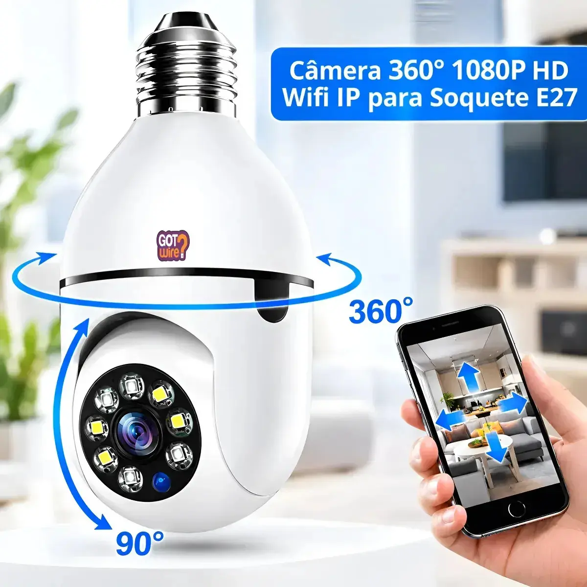 Câmera Lâmpada de Segurança Wifi 360º Infravermelho GotWire IP44 Full Hd 1080p Interna Externa Com Sensor de Movimento Inteligente thumbnail 2