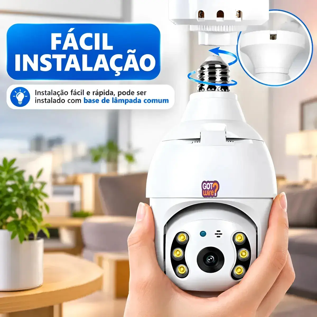 Câmera Lâmpada de Segurança Wifi 360º Infravermelho GotWire IP44 Full Hd 1080p Interna Externa Com Sensor de Movimento Inteligente thumbnail 3