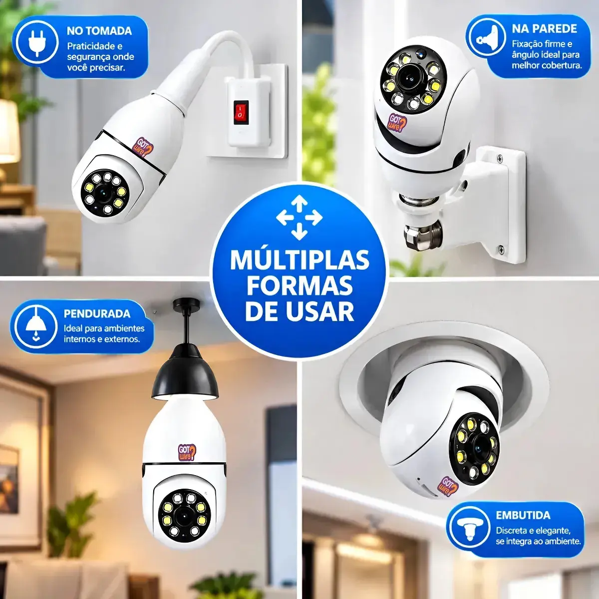 Câmera Lâmpada de Segurança Wifi 360º Infravermelho GotWire IP44 Full Hd 1080p Interna Externa Com Sensor de Movimento Inteligente thumbnail 5
