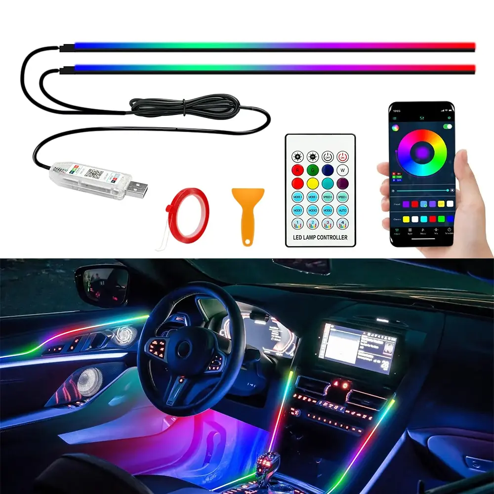 110cm controle por aplicativo luzes ambientais do carro led interior rgb sinfonia atmosfera luz tiras acrílicas painel decoração teto solar - 1