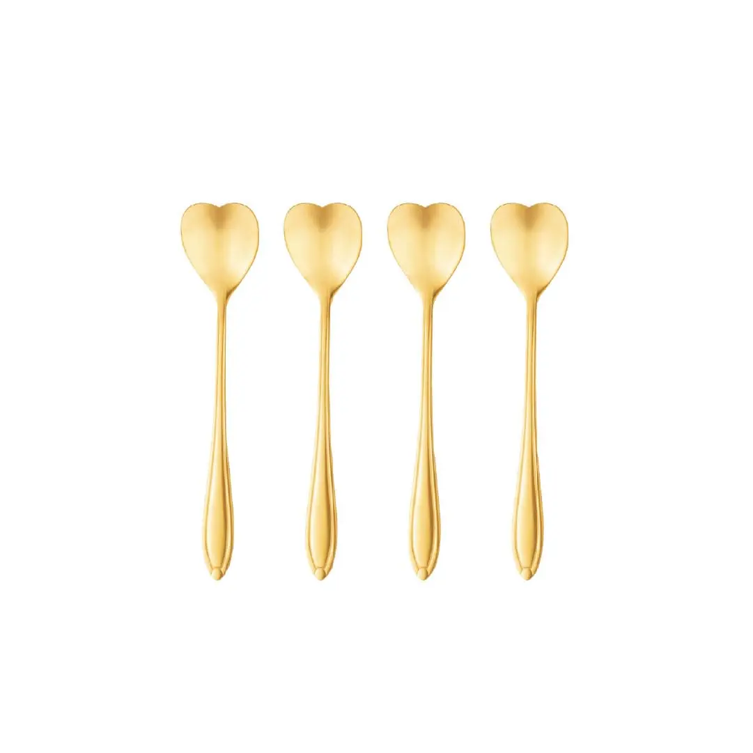 WOLFF - Conjunto 4 Colheres de Chá de Aço Inox Heart Dourado